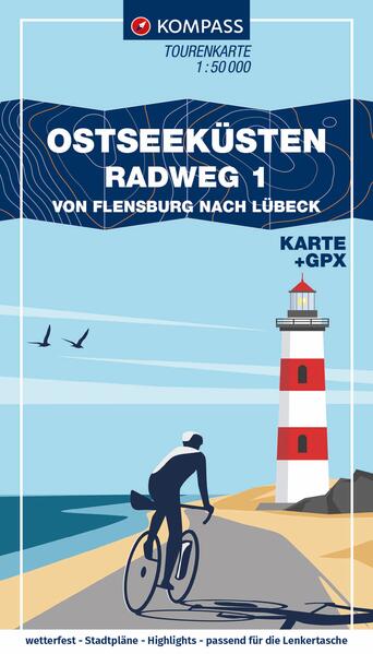 Die Vorteile der Karte: GPS Datei zum Navigieren als Download reiß- und wetterfest gesamte Strecke auf einer Karte passend für die Lenkertasche mit Höhenprofil Zusatzinfos: Highlights & Übernachtungsverzeichnis Kompass Fahrrad-Tourenkarten zeigen den gesamten Wegverlauf eines Fernradweges auf einer Karte. Das funktioniert dank dem sogenannten Leporello-Format, das sich wie eine Ziehharmonika aufziehen lässt. Zusehen ist neben dem Streckenverlauf alles, was man sonst noch auf seiner Strecke und der Umgebung wissen muss. Zusätzlich gibt es noch weitere Informationen wie Übernachtungsvorschläge, ein Höhenprofil und Highlights auf der Strecke. Regen, Schnee und Hagel können der Karte nichts anhaben – das stabile reiß- und wetterfeste Material lässt dich nicht im Stich. Für alle, die mit Smartphone oder Navi fahren, ist die Karte die perfekte Vorbereitung und Sicherheit. Für unterwegs gibt es den Wegverlauf als GPX-Datei zum Download dazu. Die Strecke: Alte Buchenwälder über dem Hochufer, Kraniche auf der Vogelfluglinie, weiße Segel auf der wild rauschenden, dann wieder leise flüsternden blauen Ostsee, Traumstrände und Seebäder – im Reich der Förden und Buchten hat der Ostseeküsten-Radweg, auf einer Länge von etwa 450 Kilometern, viel zu bieten. Eine Traumlandschaft, gesegnet mit natürlichen und kulturellen Glanzpunkten, wartet darauf, erkundet zu werden. Zu den Highlights zählen: Flensburg - Flensburg liegt an der Flensburger Förde, welche die Grenze zwischen Dänemark und Deutschland bildet. Mit seinem Museumshafen zählt Flensburg zu den schönsten Städten an der deutschen Ostseeküste. Die Stadt ist kulturell, menschlich und wirtschaftlich stark mit Dänemark verwurzelt und 20 % der gut 96.000 Einwohner sind Dänen. Flensburg blieb im Zweiten Weltkrieg nahezu unzerstört und so sind viele historisch interessante Gebäude in der Altstadt noch erhalten. Maasholm - Der Seefahrer- und Fischerort an der Schleimündung hat mit seinem maritimen Flair, dem Naturerlebniszentrum und dem Naturschutzgebiet viel zu bieten. Kiel - Die Landeshauptstadt mit ca. 245.000 Einwohnern liegt wunderschön am Ende der 17 km langen Kieler Förde, einer Meeresbucht, die durch Gletscherbewegungen in der letzten Eiszeit entstanden ist. Hier herrscht internationaler Schiffsverkehr, am Norwegenkai kann man riesige Kreuzfahrtschiffe beobachten. Das Ostseebad Laboe an der Außenförde mit seinem Marine-Ehrenmal, dem U-Boot-Technikmuseum und der kilometerlangen Uferpromenade muss man unbedingt besuchen. Fehmarn - Die „Sonneninsel in der Ostsee“ ist mit ihren Steilküsten, Naturstränden, Dünen, Binnenseen, Feldern, Wiesen und Wäldern, Naturschutzgebieten und ihren berühmten Leuchttürmen ein Zwischenstopp wert. Lübeck - Die als UNESCO-Weltkulturerbe ausgewiesene Altstadt sollte man unbedingt genauer unter die Lupe nehmen, denn es bietet sich hier viel Sehenswertes. Genießen Sie z. B. die Aussicht von der Besucherplattform der Petrikirche.