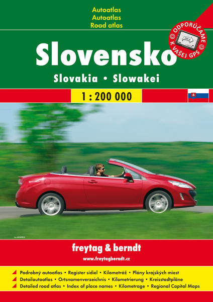 Detaillierter Autoatlas der Slowakei im Maßstab 1: 200.000 mit vielen Extras. Neben dem Hauptkartenteil enthält er auch zahlreiche Stadtpläne. Es fehlt auch nicht ein umfangreiches Ortsregister.