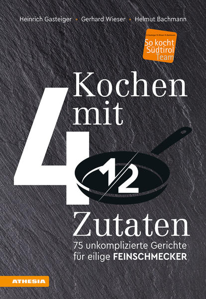 Schnell und einfach muss es in der rasanten Zeit von heute für die meisten auch in der Küche gehen. Am besten funktioniert das mit wenigen Zutaten und unkomplizierten Rezepten. Das „So kocht Südtirol“-Team beweist, dass es nicht viel benötigt, um ein leckeres und gesundes Gericht auf den Tisch zu zaubern. Mit nur vier Hauptzutaten und einigen austauschbaren Kleinigkeiten wie Gewürzen oder Öl zum Braten liefern die Rezepte optimale Bedingungen für eine einfach und rasch zubereitete Mahlzeit für die ganze Familie. Doch nur, weil die Zutatenliste schrumpft, werden Niveau und Qualität der Rezepte des bewährten Köchetrios nicht weniger. Mit altbewährter Expertise liefern Gasteiger, Wieser und Bachmann über 70 neue Rezepte für jeden Tag: vielfach erprobt, leicht verständlich, mit zahlreichen Tipps, Fotos und viel Wissenswertem zum perfekten Gelingen. Neben belegten Broten und leichten, kalten Gerichten wie Selleriesalat mit Schafsjoghurt und Walnüssen oder Rindercarpaccio mit Orangen und Honig, bietet das Kochbuch auch inspirierende Kombinationen wie Haferbratlinge mit Pfifferlingssalat oder Melanzane-Cordon bleu. Kartoffel-Petersilien-Nocken oder Gegrillter Kürbis mit Kürbiskernpesto überzeugen in der vegetarischen Ecke, während Kalbsfilet mit gebackenen Schüttelbrot oder ein Pfeffriges Lachssteak Fisch- und Fleischliebhaber schmeicheln. Auf jeden Fall ist für jeden Geschmack etwas dabei!