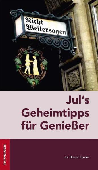 "In diesem Führer werden gastronomische Insider-Tipps in ganz Südtirol aufgezeigt, deren Geschichte, Hintergründe, Höhen und Tiefen, sowie deren Besonderheiten und spezielle Angebote. Die Hausherren, Wirtsleute, Bauern, Geschäftsführer und Hobby-Gastronomen werden von Jul Bruno Laner genauer unter die Lupe genommen und deren Erfolgsgeschichte erläutert. Selbstverständlich kommen die kulinarischen Spezialitäten und Schmankerln nicht zu kurz und werden beschrieben und bewertet. Und das Beste daran: Jul Bruno Laner kennt alle Geheimtipps, hat alles ausprobiert und lässt Sie daran teilhaben!"