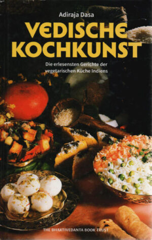 Die vedische Küche vereint ausgewählte Zutaten mit frischen Gewürzen und Kräutern, um die drei Doshas (Energien) auszugleichen und so den Körper in ausgewogener Konstitution und Gesundheit zu erhalten. In der vedischen Kochkunst ist Essen ein Teil der Gesundheitsvorsorge und zugleich Medizin, die bewirken soll, daß der Mensch gar nicht erst krank wird. Sollte es doch einmal passieren, hält die vedische Lehre das Ayurveda bereit, mit dem Selbstheilungskräfte aktiviert und Ungleichgewichte wieder in Balance gebracht werden. Nicht umsonst bedeutet Ayurveda das «Wissen vom Leben». Das Buch enthält Wissenswertes über Gesundheit, Ethik und Ökonomie vegetarischer Speisen, berät über die Wahl der Küchengeräte, bietet Dosha-gerechte Menüs samt Fotos, Infos über Zubereitung und Service vedischer Mahlzeiten, ein eigenes Kapitel über Gewürze und Kräuter, zeigt wie man Milchprodukte selbst herstellt, Reis richtig zubereitet, Dal wäscht, Brot und Pfannkuchen bäckt, Gemüse, Chutneys und Raitas, Snacks und Süßspeisen zubereitet und Getränke mixt.