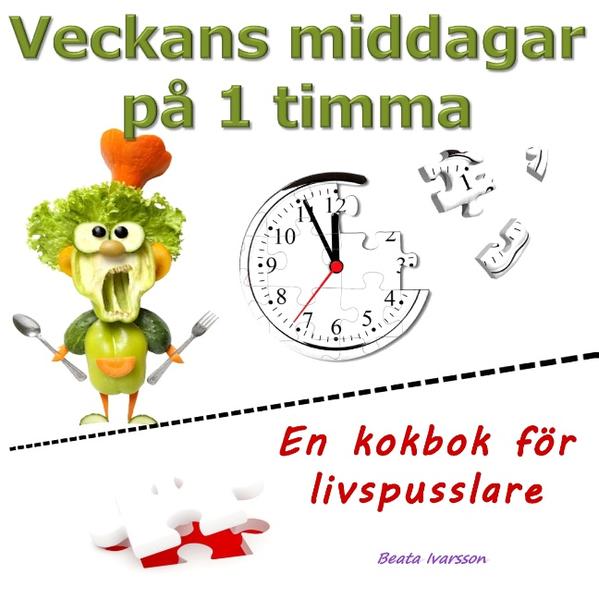 "Veckans middagar på 1 timma" beskriver steg-för-steg hur du kan laga upp till 14 olika måltider på samma gång. Det handlar inte om snabbmat, dyra halvfabrikat eller extrem skicklighet. Det är sättet att laga mat på som ger nyckeln till mer ro och mindre stress i vardagen. Recepten i boken är basmat som passar de flesta, vardagsrätter att spara i kylen och frysen - och som bara tar ca 10 minuter att servera. Denna bok är en utökad version av "Kokbok för livspusslare" och innehåller även inköpslistor med mängdtabeller samt ännu fler idéer och tips. Kokboken är skriven med tanke på livspusslande barnfamiljer som önskar sig mer tid och mindre kaos, men fungerar för alla som inte har tid eller lust att laga mat varje dag. Vi har 24 timmar att hushålla med, och enda sättet är att se till att måsten tar så kort tid som möjligt, så att det blir tid över till det man vill. Men mitt i stressen är det inte lätt att tänka efter och strukturera om, vi tror att "det blir bättre snart" - men handen på hjärtat... det blir det ofta inte. Tänk att kunna ställa en hemlagad middag på bordet en kvart efter det att du kommit hem - varje dag!