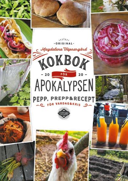 Kokbok för Apokalypsen påbörjades 1 januari 2019. Då var pandemin mest en avlägsen tanke. " "Kokbok för Apokalypsen är inte en självhjälpsbok, även om den innehåller en del tips och råd. Mest är det en kokbok med recept som hållt Magdalena och hennes familj vid gott mod under corona-pandemin 2020. Lättlagade, goda och lite spännande rätter för fest och vardag. Alltifrån smaskiga frukost-tips, via enkla fisktacos och bönburgare, till en fantastisk amerikansk jordgubbspaj och kräm på gula bigarråer. Här finns tips på utflyktsmat, mat till tröst och när det ska firas! Det här är inte en bok för hardcore-preppers, utan för människor som inser att vi lever i ett skört samhälle och en lite osäker tid, där jakten på pengar, prylar och status alltmer har ersatt medmänsklighet, empati och det som egentligen är viktigt att värna."