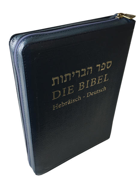 Die zweisprachige Bibel in gegenüberliegenden Spalten mit Goldschnitt, Leder und Reißverschluss. Hebräischer Text des Alten Testaments: Biblia Hebraica Stuttgartensia. Texte des Neuen Testaments in modernem Hebräisch von der Bibelgesellschaft in Israel. Der deutsche Text ist nach der Übersetzung von Martin Luther (revidierte Fassung von 1984).