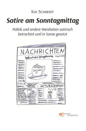 Die Satire am Sonntagmittag ist eine persönliche Auseinandersetzung des Autors mit dem politischen Geschehen, das wir im Moment in Deutschland erleben. Als Leser bzw. Leserin werden wir eingeladen, an verschieden Konversationen und Interviews teilzunehmen, die der Autor selbst in Gestalt von Herrn Schrödli, Fräulein von Hirsch und die Herrn Summie, Herbst, und von Sommerfeldt in mehreren Episoden mit verschiedenen Politikern führen. Als Gesprächspartner dienen ihnen der fiktive Bundeskanzler Herr Zlosch, der Wirtschafts- und Umweltminister Herr Beckhafer, der Finanzminister Herr Lindemann, der Landwirtschaftsminister Herr Rödemis, der Gesundheitsminister Herr Kannemann, die Außenministerin Frau Bockbeer und der frisch vereidigte Verteidigungsminister Herr Borris auf der Kreide. Dass die aktuelle Regierung, genauer gesagt die derzeitigen Politiker ihm dabei als Anreiz dienen, versteht sich von selbst. So ist die Satire am Sonntagmittag ein ständiges Spiel mit den einzelnen Charakteren, deren Auftreten und nicht zuletzt mit den Namen der unterschiedlichen Interviewpartner. Dabei werden aktuelle Themen angesprochen und mit Wortwitz, verschiedensten kulturellen, aber auch historischen Anspielungen auf die Spitze getrieben. Die Politiker werden, wie der Autor es selbst so schön beschreibt, regelrecht durch den Kakao gezogen.