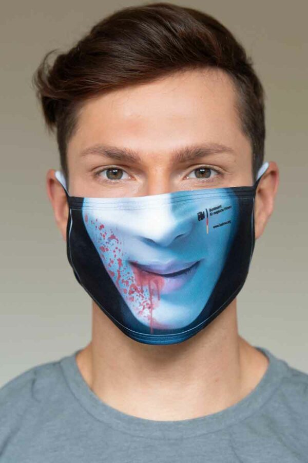 Bundeslurch-Alltags-Maske/Mund-Nasen-Schutz zu Halloween mit Webadresse des BAfmW in drei verschiedenen Größen.