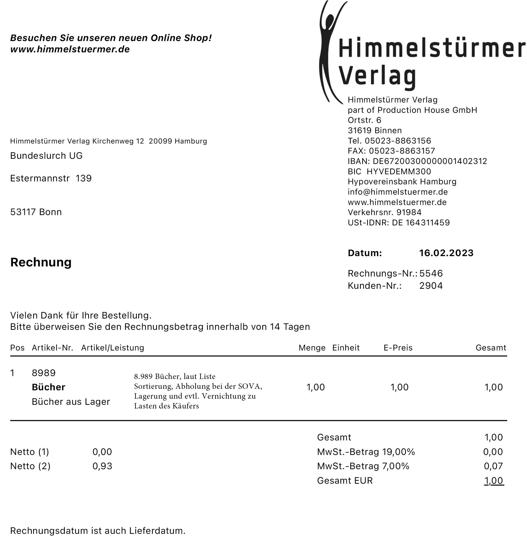 Aktion Sergej K.: Der Himmelstürmer Verlag spendet rund 9.000 Bücher